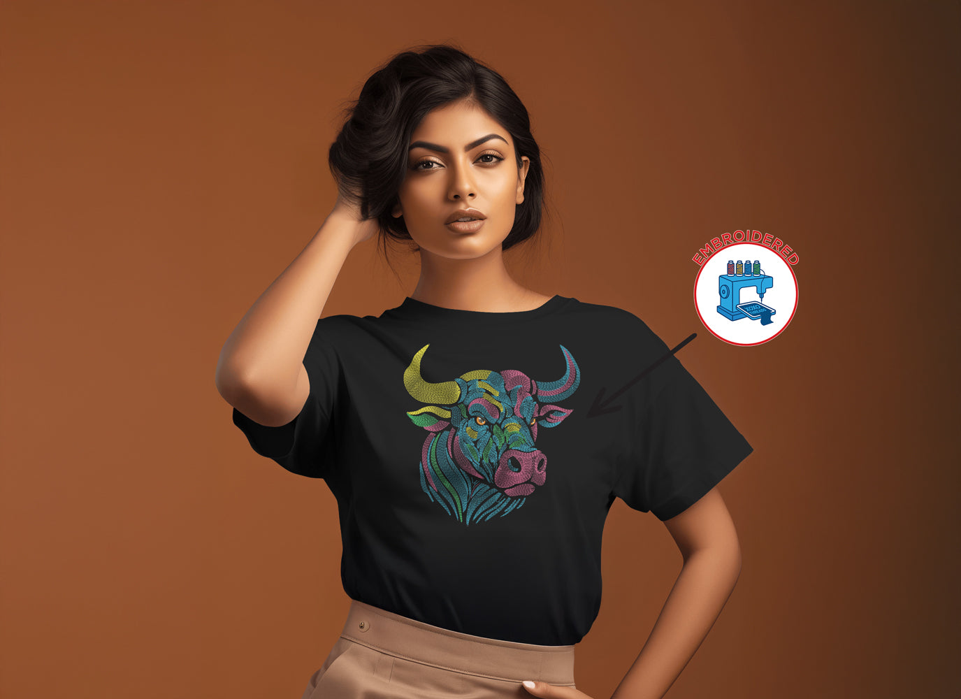BUFFALO HEAD : EMBROIDERED