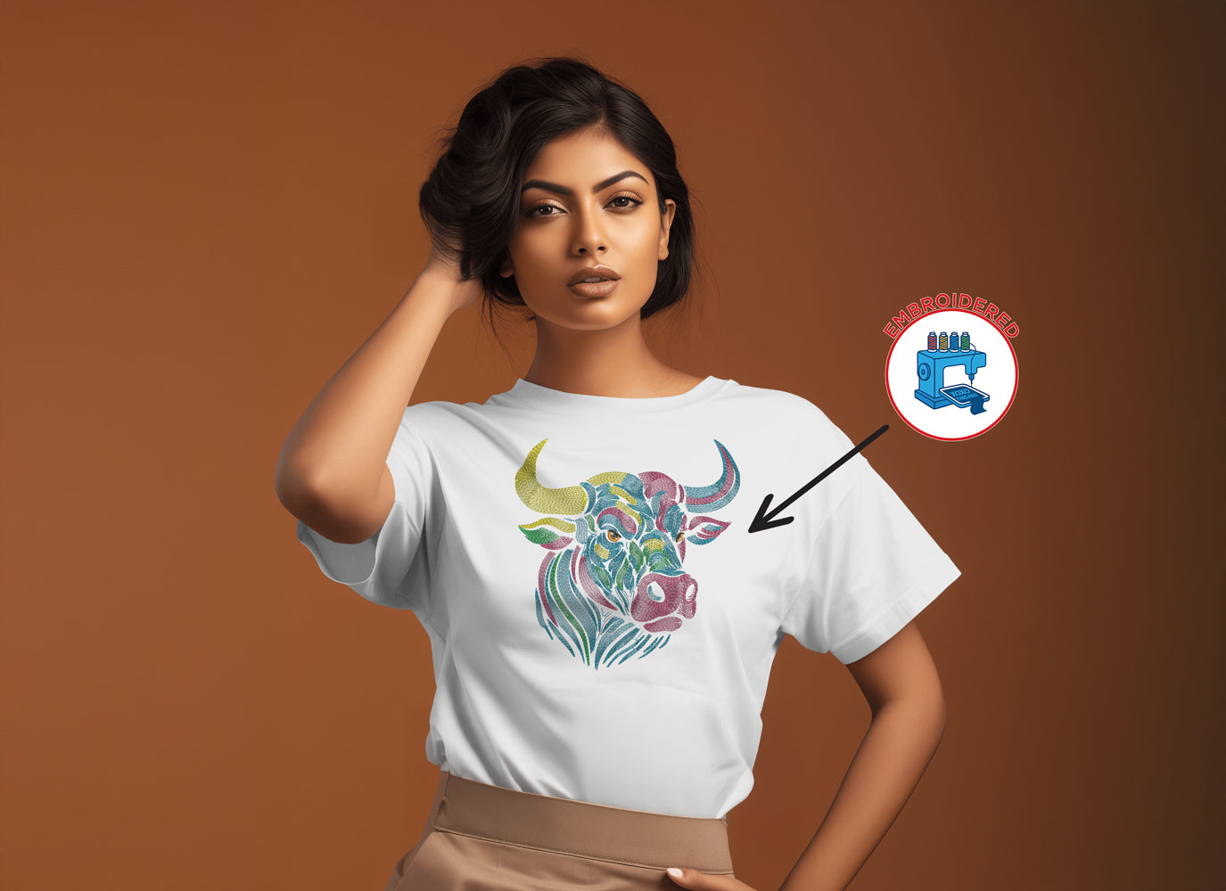 BUFFALO HEAD : EMBROIDERED
